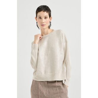 Brunello Cucinelli Dazzling Embroidery sweater in Beige at Nordstrom, Size 3X-Large Eu