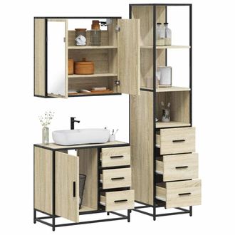Berkfield Home 3 Piece Bathroom Furniture Set Sonoma Oak Engineered Wood in Brown