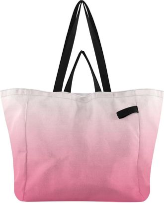 Generic Pink Gradient print Reusable Canvas Tote Bag, Heavy Duty Grocery Shopping Bag with Large Capacity Double Handles Hard Bottom Work Groceries Travel