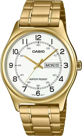 Casio Mens Gold Analog Watch with White Dial and Day-Date Display - MTP-V006G-7B