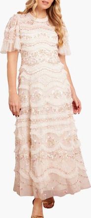 Needle & Thread Marina Ruffle Ankle Gown in Cream/multi at Nordstrom, Size 12