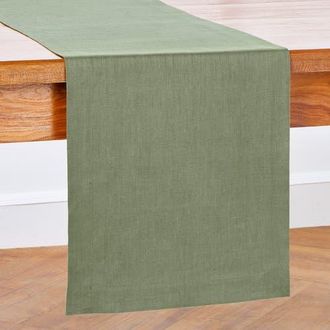 Solino Home Linen Table Runner for Dining Table, Holiday and Everyday Table Decor - Fete in Oil Green at Nordstrom, Size Xx-Large