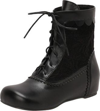 Generic Black Lace Up Ankle Boots for Women Round Toe Flat Sole Fashion Casual Versatile Winter Comfortable Wear Chunky Design