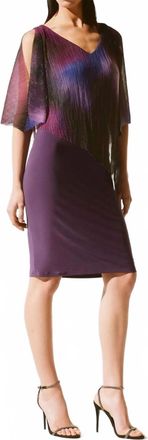 Joseph Ribkoff Metallic Pleated Overlay Sheath Dress In Black Currant/multi