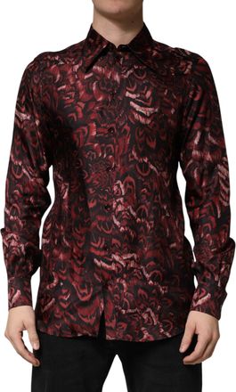 Dolce & Gabbana Bordeaux Patterned Collared Men Dress Shirt Silk