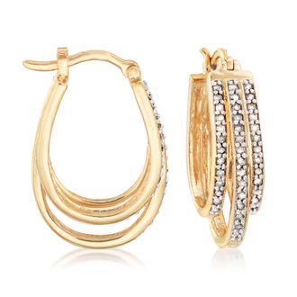 Ross-Simons Diamond 3-Row Hoop Earrings in 18kt Gold Over Sterling