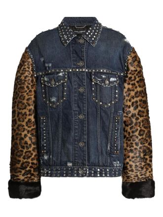 Dolce & Gabbana leopard-print studded denim jacket - Blue