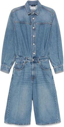 Haikure Jumpsuits & Playsuits, Dames, Blauw, L, Katoen, Blauw overhemd met knopen en zakken