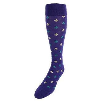 Trafalgar Store Atlas Fleur De Lis Over The Calf Fine Merino Wool Socks in Purple/green/yolk Fleur Di Lis at Nordstrom