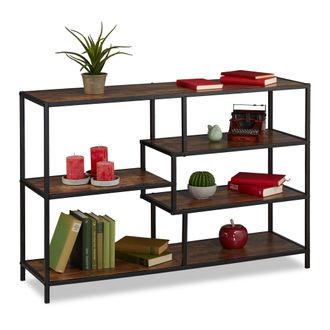 Relaxdays Relaxdays - Estanter&iacute;a Estilo Industrial, 5 Baldas, Efecto Madera, Sideboard Vintage, 79x115x33 Cm, Marr&oacute;n Oscuro/negro