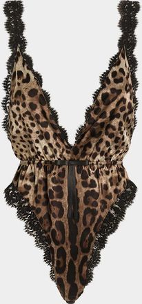 Dolce & Gabbana Lace-Trim Leopard Satin Bodysuit