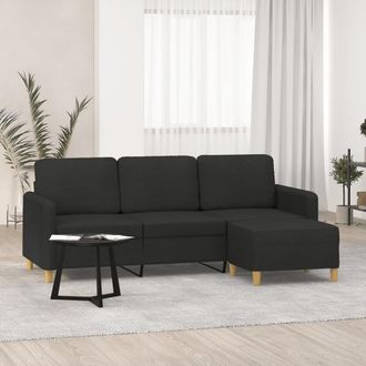 vidaXL Vidaxl - Sof&aacute; De 3 Plazas Con Taburete De Tela Negro 180 Cm