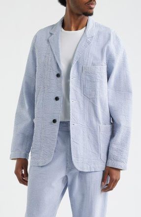 Service Works Organic Cotton Seersucker Server Suit Jacket in Navy Stripe at Nordstrom, Size X-Large