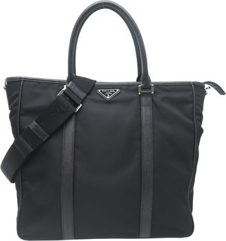 Prada Black Nylon Leather Briefcase (Pre-Owned)