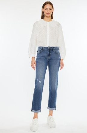 Kancan Pamela Essentials Mid Rise Slim Straight Jeans in Dark Wash at Nordstrom, Size 27