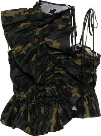 Juun.J Unbalanced Camo Shirring top - women - Cotton - 36 - Green