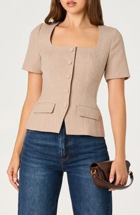 ASTR the Label Square Neck Short Sleeve Jacket in Taupe at Nordstrom Rack, Size Medium