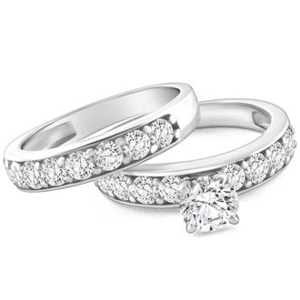 Pompeii3 3Ct TW Diamond Engagement & Wedding Ring Set 14k White or Yellow Gold