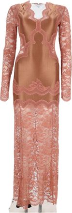 Paco Rabanne Beige Floral Lace Detail Fitted Viscose-Blend Midi Dress