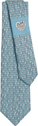 Herm&egrave;s Light Blue Cheval En Coeur Silk Tie