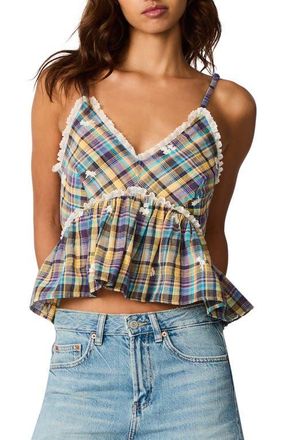Steve Madden Bryna Lace Plaid Crop Camisole in Brown Plaid Mix at Nordstrom, Size X-Large