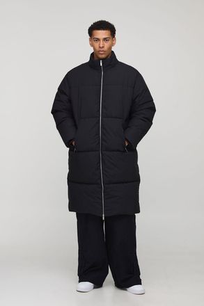 Boohooman Mens Regular Fit Nylon Funnel Neck Longline Puffer Jacket - Black polyamide - Size X-Small