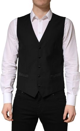 Dolce & Gabbana Black Wool Single Breasted Men Waistcoat Mens Vest (Pre-Owned)