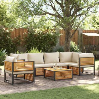 vidaXL Set De Sof&aacute;s De Jard&iacute;n Con Cojines 7 Pzas Madera Maciza Acacia Vidaxl
