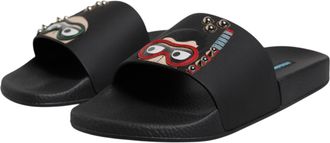 Dolce & Gabbana Zwarte Divers Leren Instapsandalen Strandmode Schoenen