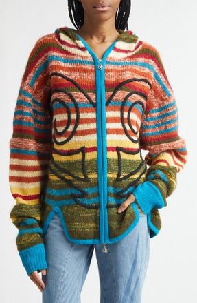 Paolina Russo Stripe Hooded Alpaca & Merino Wool Blend Fulll Zip Sweater in Rainbow at Nordstrom, Size Medium