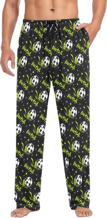 Alaza Mens Pajama Bottoms Green Splash Football Cotton Pajama Pants for Men with Pockets Lounge Pants Sleepwear, L