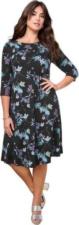 Roaman's Plus Size 3/4 Sleeve Boatneck Swing Dress in Purple Batik Vines at Nordstrom, Size 20
