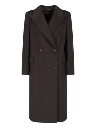 Tagliatore Double-Breasted Virgin Wool Coat with Notched Lapel and Elegant Belt