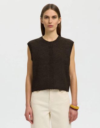 Selected Smanicato in maglia color cioccolato-Marrone