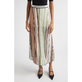 Missoni Flame Space Dye Stripe Pleated Midi Skirt in Green Brown Tones at Nordstrom, Size 8 Us