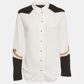Maje White & Black Love Embroidered Crepe Chesti Shirt