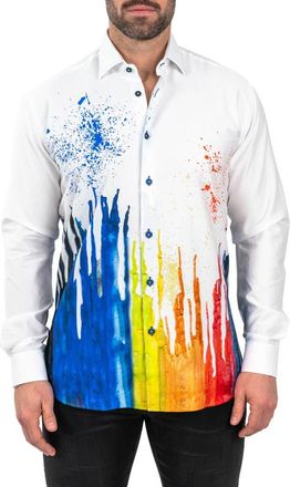 Maceoo Fibonacci Dripped White Contemporary Fit Button-Up Shirt at Nordstrom, Size 4