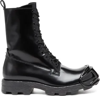 Diesel D-Hammer-Leather boots with oval D toe guard - Boots - Man - Black