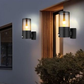 Globo Lighting Lampada da parete, lampada da esterno con rilevatore di movimento, lampada da giardino, lampada da facciata, IP44, acciaio inossidabile, fumo nero