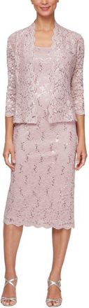 S.L. Fashions SLNY Lace Sequin Detail Dress & Jacket 2-Piece Set in Blush at Nordstrom, Size 16P