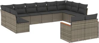 vidaXL Set De Sof&aacute;s De Jard&iacute;n 12 Pzas Con Cojines Rat&aacute;n Sint&eacute;tico Gris Vidaxl