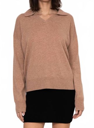 Kathryn McCarron Luna Collared Cashmere Crew Sweater In Almond