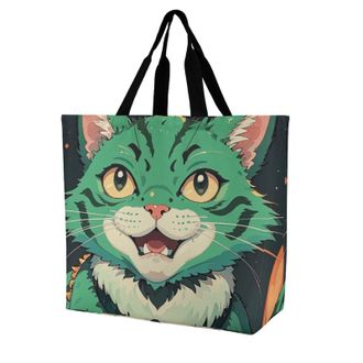 Generic Anime Green Cat Grocery Bag Waterproof Handbag Eco Friendly Shoulder Bags For Yoga Casual Picnic