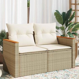 vidaXL Sof&aacute; De Jard&iacute;n Con Cojines De 2 Plazas Rat&aacute;n Sint&eacute;tico Beige Vidaxl