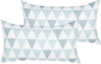 Beliani Conjunto De 2 Cojines De Poli&eacute;ster Azul Claro Blanco 40 X 70 Cm Patr&oacute;n Trifos