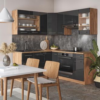 Vicco Cocina Esquinera Fame-line, Antracita Brillo Intenso/roble Dorado El&eacute;ctrico, 160 X 190 Cm, Et Antracita