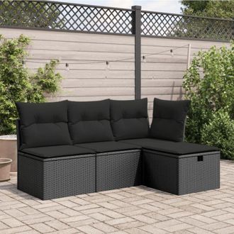 vidaXL Sgabello Giardino con Cuscino Nero 55x55x37 cm in Polyrattan vidaXL