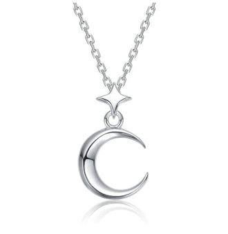Rachel Glauber Sleek Crescent Moon and Star Drop Necklace
