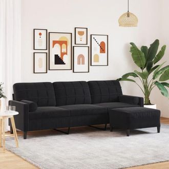 vidaXL Vidaxl - Sof&aacute; De 3 Plazas Con Taburete De Terciopelo Negro 210 Cm