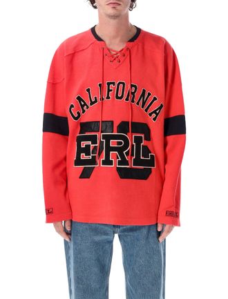 ERL Red Hockey Lace-Up Boxy Sweatshirt